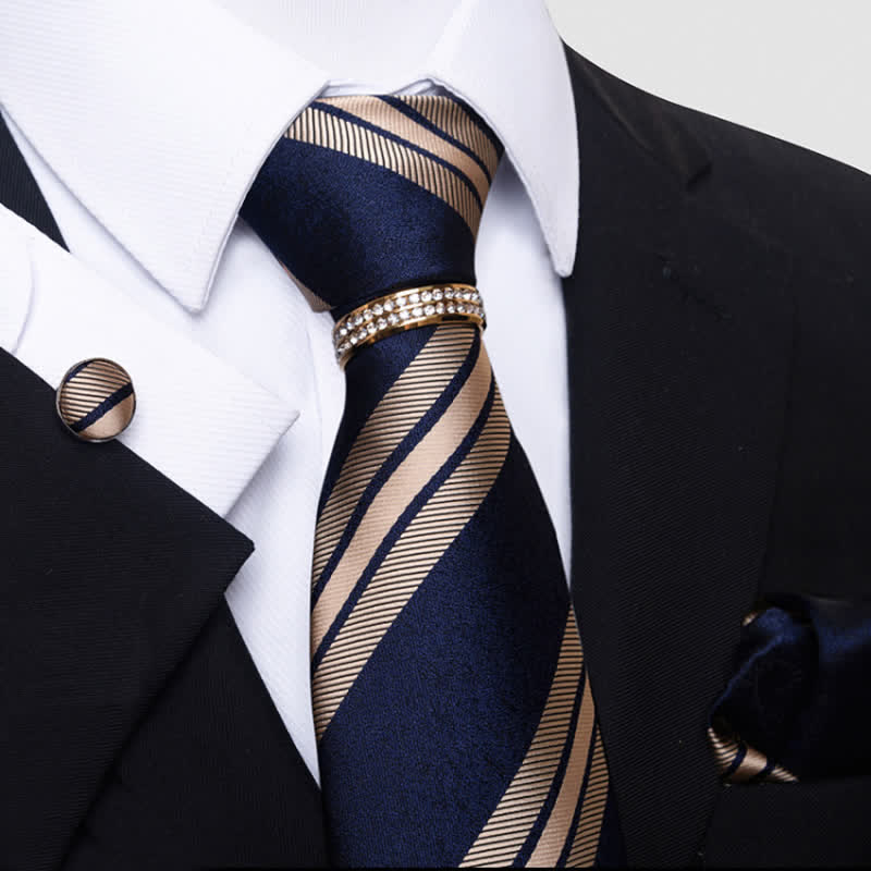 4Pcs Men's Striped Necktie Set With Tie Ring