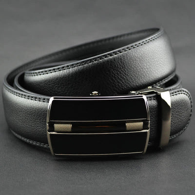 Men's Simple Hollow Automatic Buckle Leather Belt