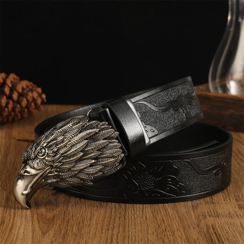 Men's Eagle Head Realistic Vulture Western Leather Belt