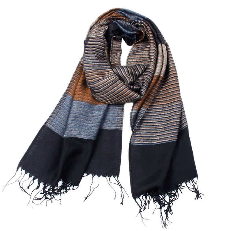 Men's Classical Striped Double-sided Tassel Scarf