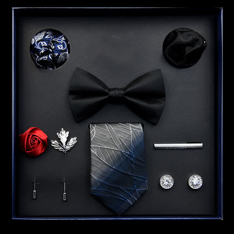 8Pcs Black&Blue Menswear Classic Business Bow Ties Gift Box