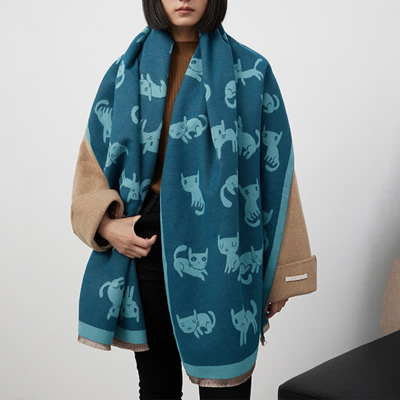 Women's Large Wrap Warm Cat Print Coldproof Scarf