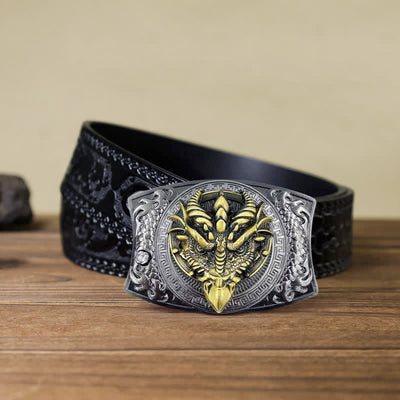 Men's DIY Sharp-billed Dragon Hidden Folding Knife Leather Belt