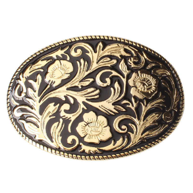 Men's DIY Classical Floral Oval Buckle Leather Belt