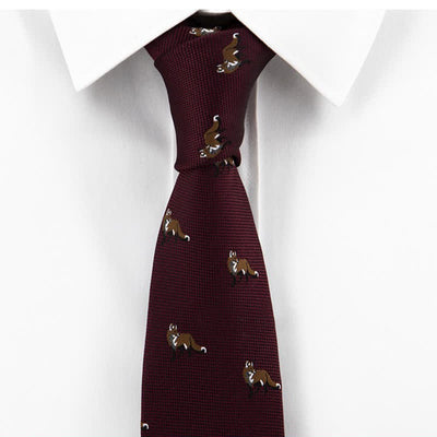 Men's Burgundy Prowling Little Foxes Necktie