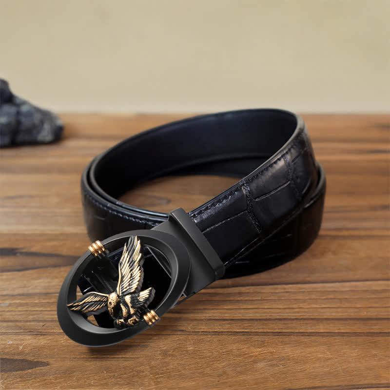 Men's DIY Eagle Black Hollow Automatic Buckle Leather Belt