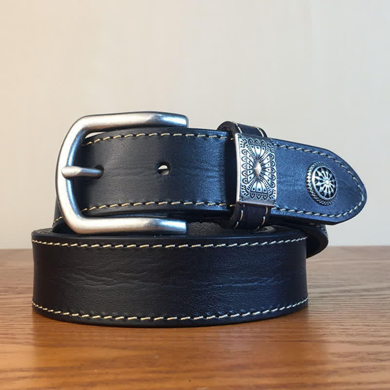 Men's Vintage Rivet Decor Full Grain Leather Belt