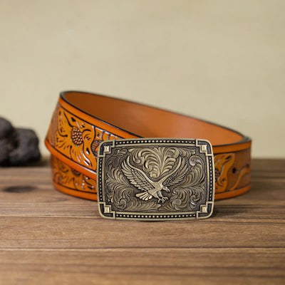 Men's DIY Soaring Eagle In Dreamy Sky Buckle Leather Belt