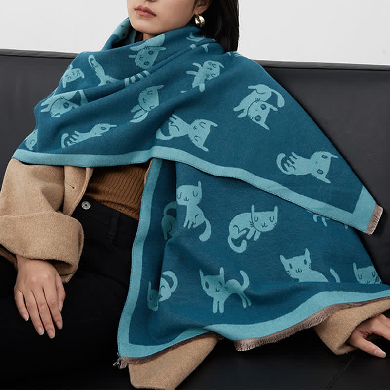 Women's Large Wrap Warm Cat Print Coldproof Scarf