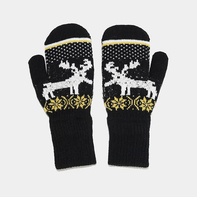 3Pcs Women's Christmas Elk Jacquard Hat Scarf Gloves Set