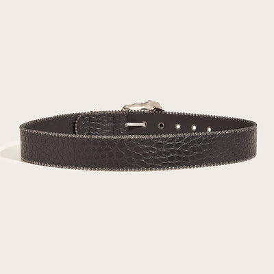 Women's Macrame Edge Crocodile Print Leather Belt