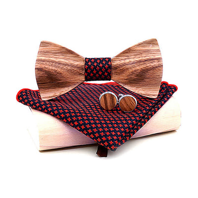 3Pcs Men's Classic Simple Wooden Bow Tie Set