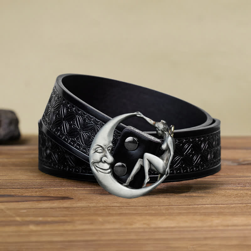 Men's DIY Novelty Moon Lady Buckle Leather Belt