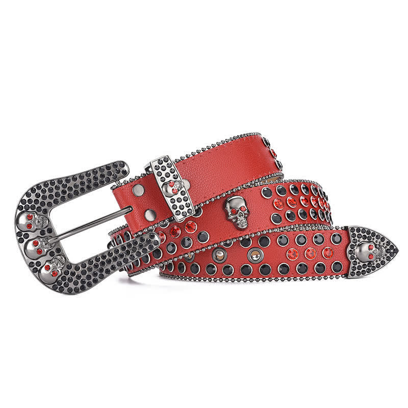 Women's Punk Skull Buckle Bead Edge Leather Belt