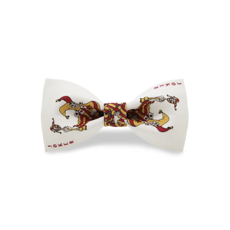 Men's White Joker Poker Gamble Bow Tie