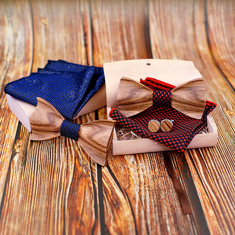 3Pcs Men's Classic Simple Wooden Bow Tie Set