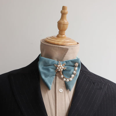 Men's Snowflake Pearl Chain Velvet Bow Tie