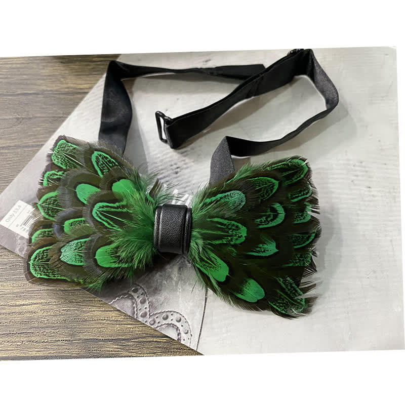 ForestGreen & Black Peacock Feather Bow Tie with Lapel Pin