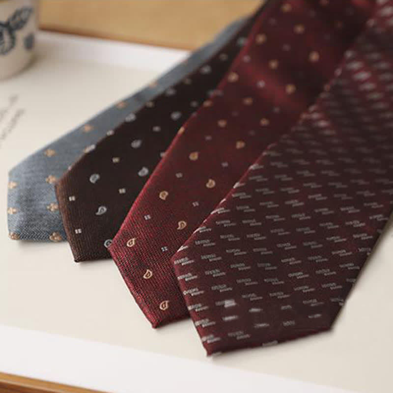 2Ps Men's Vintage Mini Motif Necktie Pocket Square Set