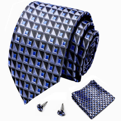 3Pcs Men's Fantasy Blue & Black Diamond Necktie Set
