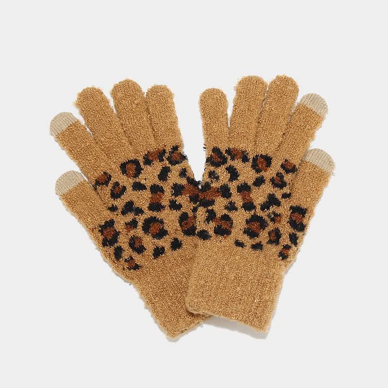 3Pcs Women's Leopard Print Hat Scarf Gloves Set