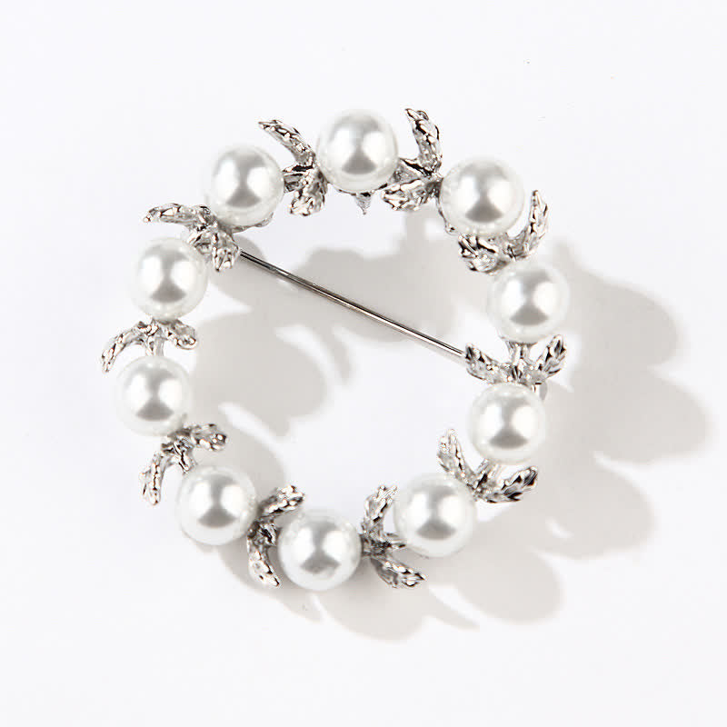 Women's Pearl Leaves Circle Brooch