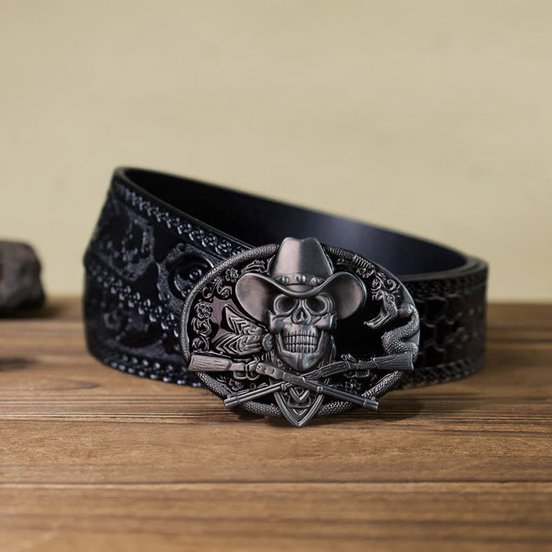 Men's DIY Skull With Cross Guns Buckle Leather Belt