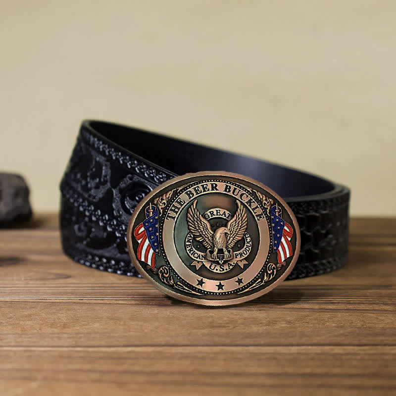 Men's DIY Eagle USA Flag Creative Beer Holder Buckle Leather Belt