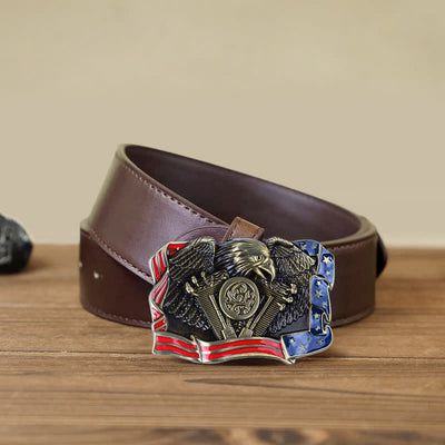 Men's DIY Eagle Patriotic Multi Color Buckle Leather Belt