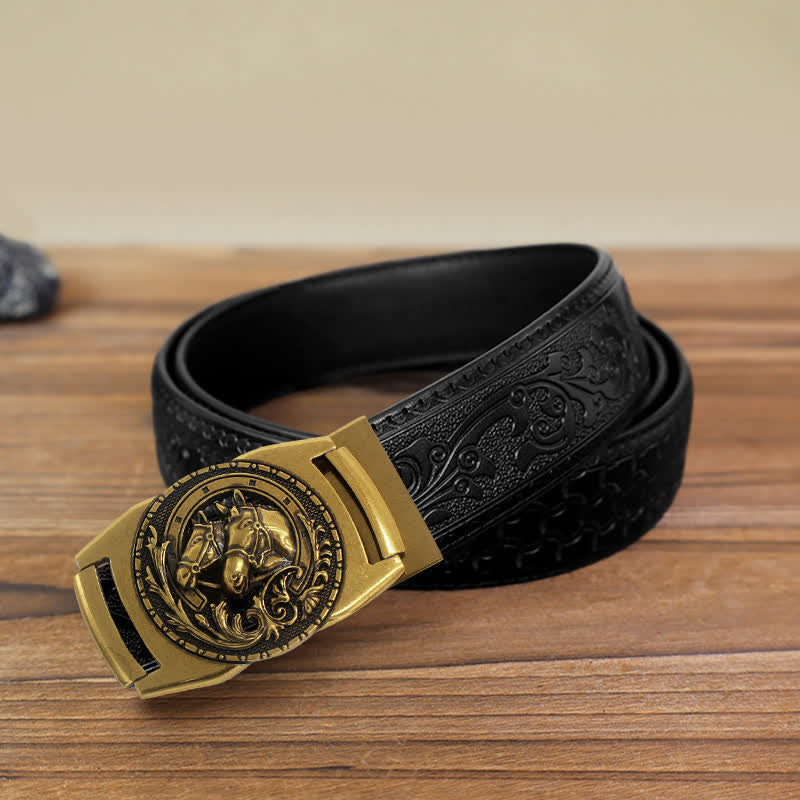 Men's DIY Double Horse Head Automatic Buckle Leather Belt