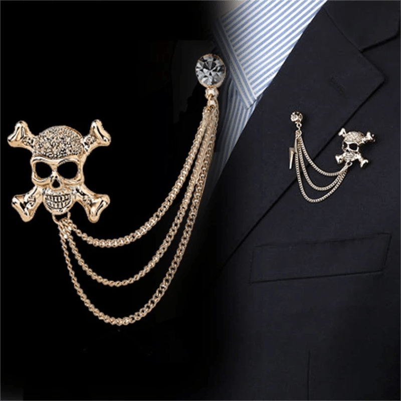 Men's Gothic Skull Lightning Chain Brooch