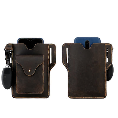 Outdoor Mobile Phone Holster Keychains Leather Belt Bag