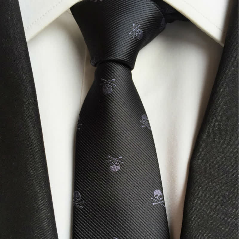 Men's Halloween Skeleton Cross Bones Necktie