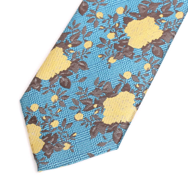 Men's Nature Yellow Flower Dark Cyan Necktie