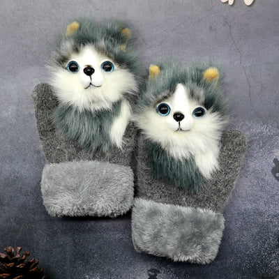 Women's Cute Animal Furry Mittens Gloves