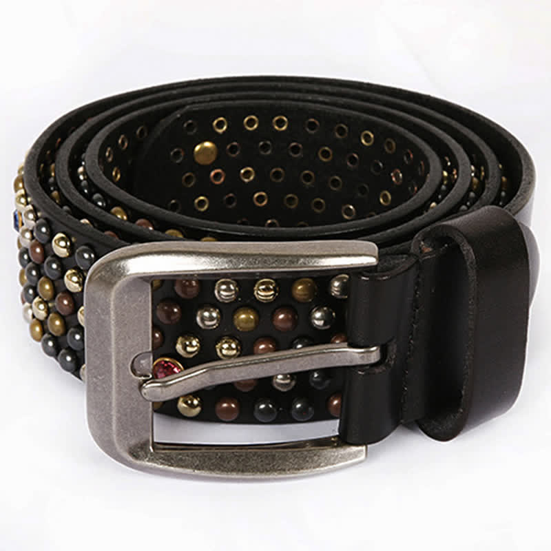 Stylish Nailheads Rhinestone Studded Rivet Leather Belt