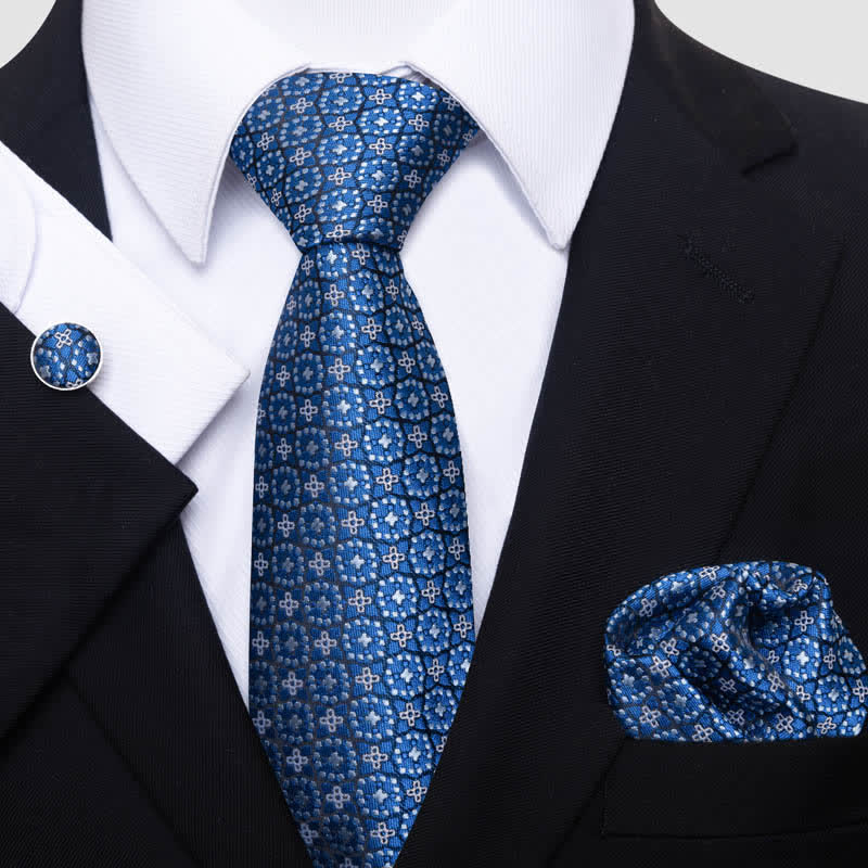 3Pcs Men's SteelBlue Patrician Gent Necktie Set