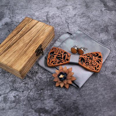 4Pcs Men's Plant Hollow Wooden Bow Tie Set