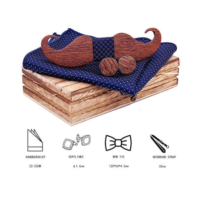 3Pcs Men's Gentleman Moustache Wooden Bow Tie Set