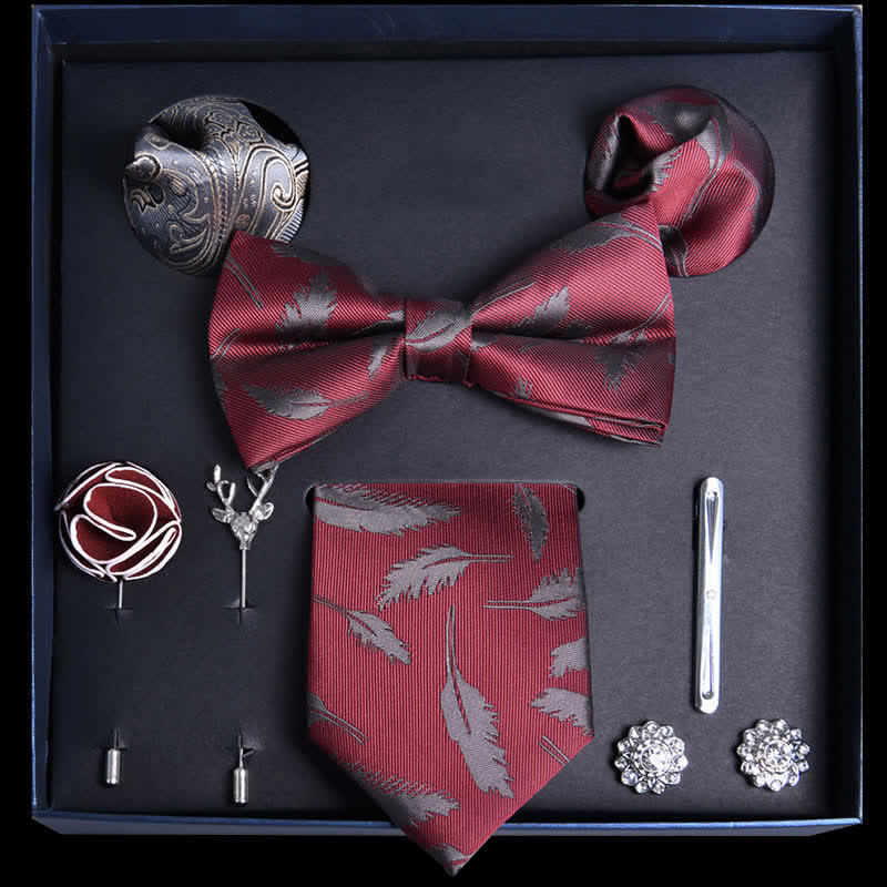 8Pcs DarkRed Leaves Flower Vogue Necktie Bow Ties Gift Box