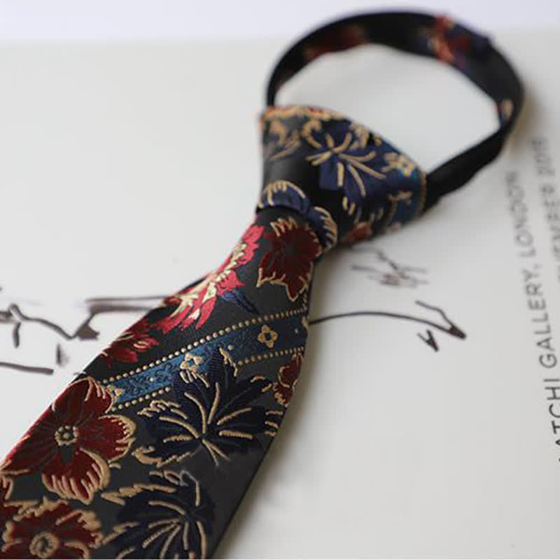 Men's Gorgeous Embroidery Flower Zipper Necktie