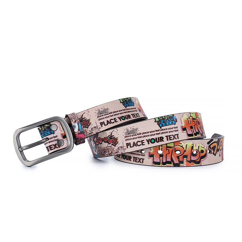 Pink City Letter Graffiti Pattern Genuine Leather Belt