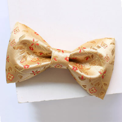 Men's lustrous Yellow & Red Flowers Bow Tie