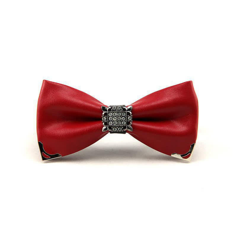 Men's Crystal Rhinestone Leather Bow Tie