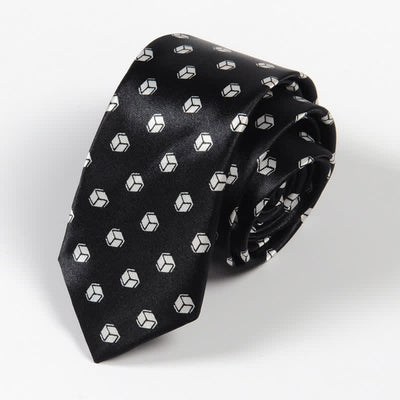 Men's Black & White Little Checks Dots Striped Necktie