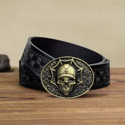 Men's DIY Crazy Hunter Skull Buckle Leather Belt