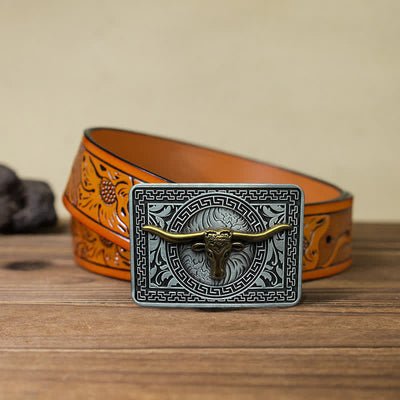 Men's DIY  Weatern Buckle Leather Belt