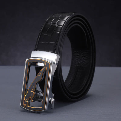 Men's Crocodile Pattern Leopard Automatic Buckle Leather Belt