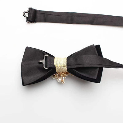 Men's Pearls Snowflake Chain Plain Bow Tie