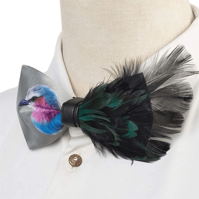 Dark Green Graphic Bird Tail Feather Bow Tie